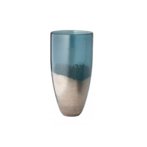 deep teal glass feathered vase